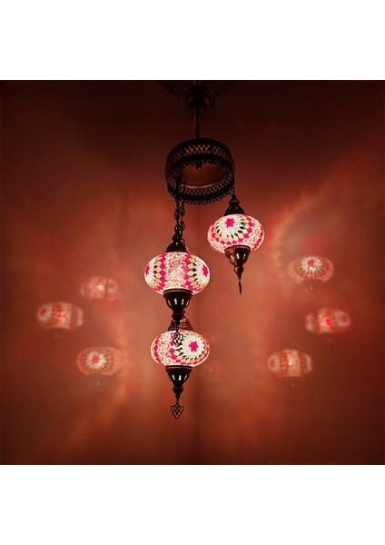 3'lü Mozaik Avize, Mozaik Lamba, Renkli Lamba