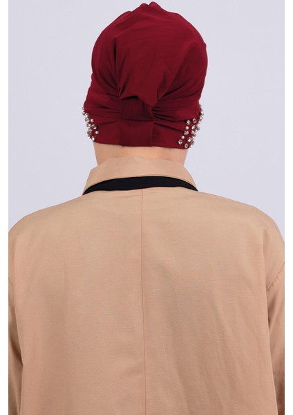 Bordo Pratik Hazır Geçmeli Tesettür Bone Sandy Kumaş Taşlı 1456_16 modelleri