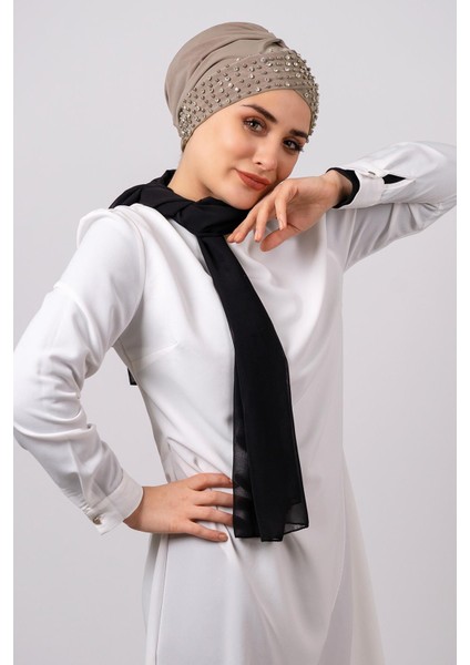Vizon Pratik Hazır Geçmeli Tesettür Bone Sandy Kumaş Taşlı 1456_10