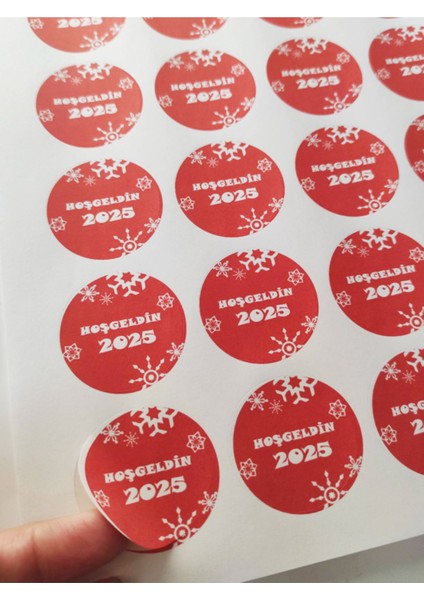 48 Adet 4 cm Hoşgeldin 2025 Baskılı Yuvarlak Etiket Sticker