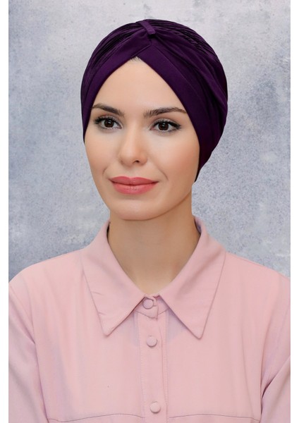 Mürdüm Pratik Hazır Geçmeli Tesettür Bone Fukuro Sandy Kumaş Büzgülü 1831_07