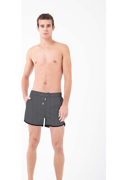 Siyah Yazı Desenli Erkek Mini Boy Mayo Deniz Şortu