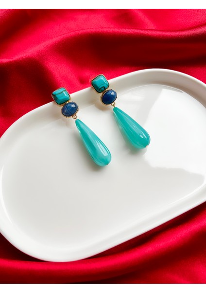 Mavi Renkli Uzun Sarkıt Küpe