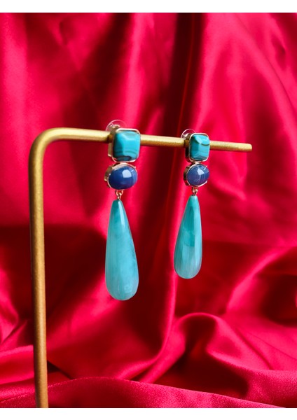 Mavi Renkli Uzun Sarkıt Küpe modelleri