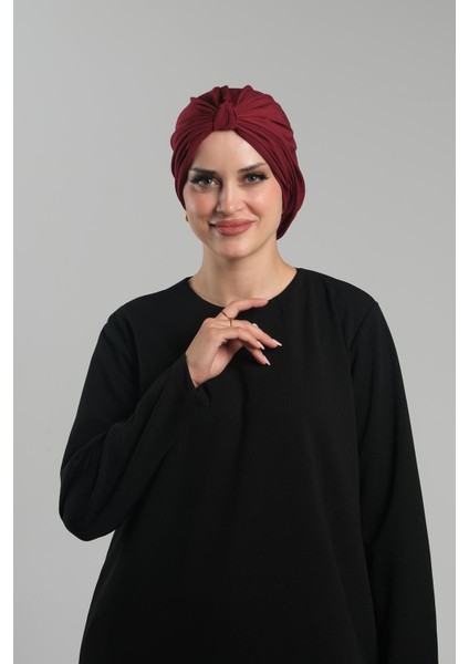 Bordo Pratik Hazır Geçmeli Tesettür Bone Sandy Pileli Salaş 2121_16