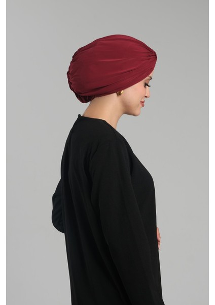 Bordo Pratik Hazır Geçmeli Tesettür Bone Sandy Pileli Salaş 2121_16 modelleri
