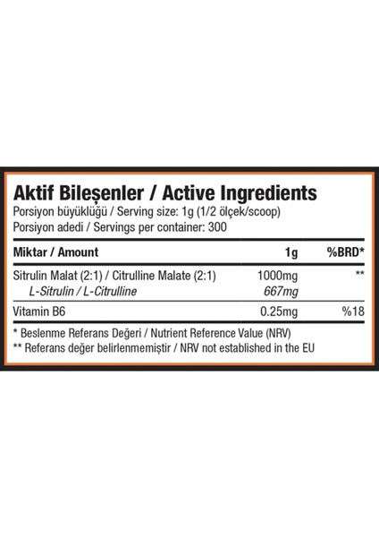 Citrulline Malate - 300 G - Aromasız - %100 Saf Sitrülin Malat - 300 Servis fiyatları