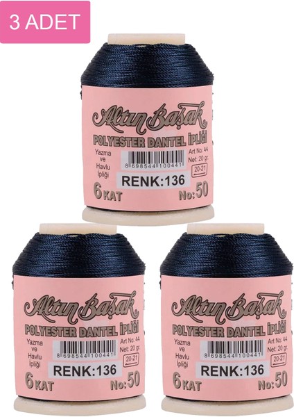 3 Adet Altınbaşak Oya ve Dantel Ipi 20 gr - Royaleks - No: 136