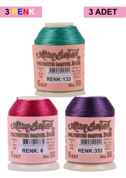 3 Adet Altınbaşak Oya ve Dantel Ipi 20 gr - Royaleks - No: 006 - 352 - 133