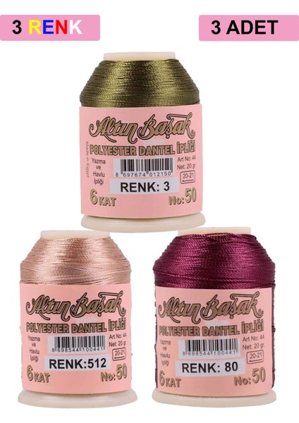 3 Adet Altınbaşak Oya ve Dantel Ipi 20 gr - Royaleks - No: 512 - 080 - 003