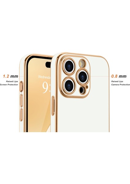 iPhone 15 Pro Max Uyumlu Kılıf Kamera Korumalı Arkası Renkli Kenarları Parlak Dore Tasarım Kapak indirimleri
