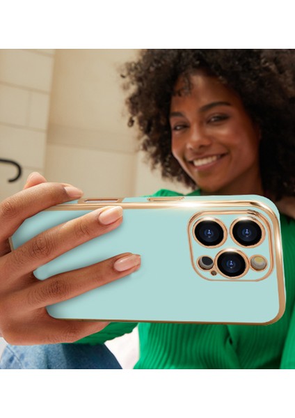 iPhone 15 Pro Max Uyumlu Kılıf Kamera Korumalı Arkası Renkli Kenarları Parlak Dore Tasarım Kapak modelleri