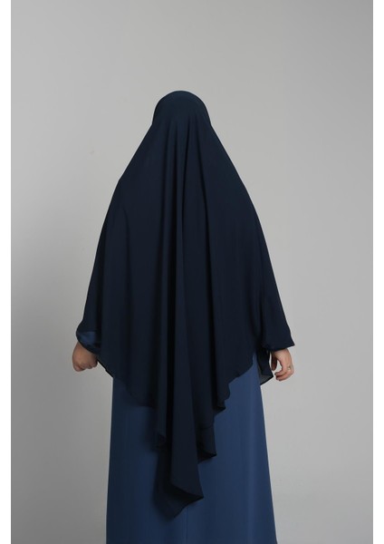 Lacivert Pratik Hazır Geçmeli Tesettür Eşarp Medine Ipeği Bağcıklı Sufle Hijab 2301_02
