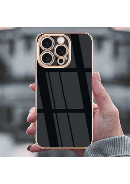 iPhone 15 Pro Max Uyumlu Kılıf Kamera Korumalı Arkası Renkli Kenarları Parlak Dore Tasarım Kapak modelleri