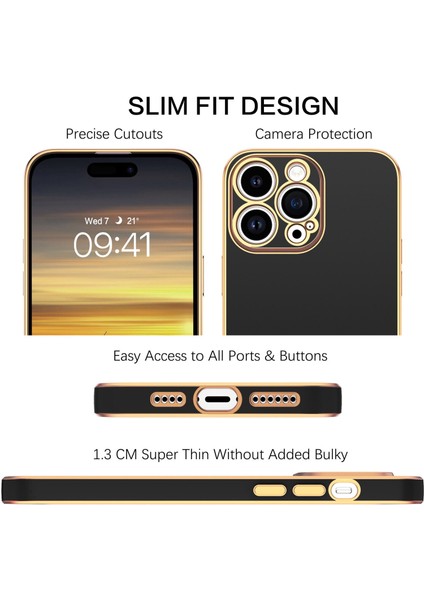 iPhone 15 Pro Max Uyumlu Kılıf Kamera Korumalı Arkası Renkli Kenarları Parlak Dore Tasarım Kapak fırsatları
