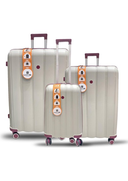 3lü Set Kırılmaz Silikon Seyahat Valizi Bavulu V305 Kemik/mürdüm