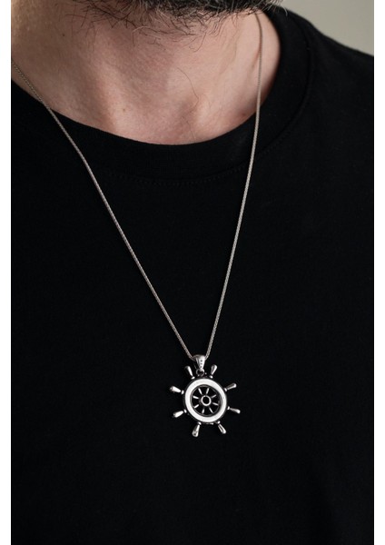 Gümüş Denizci Kaptan Gemi Dümeni Erkek Kolye fiyatları