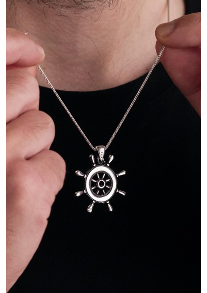 Gümüş Denizci Kaptan Gemi Dümeni Erkek Kolye modelleri