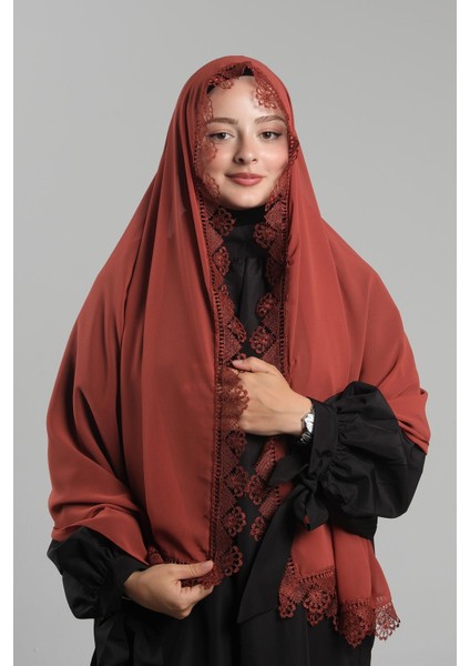 Kiremit Namaz Başörtüsü Şal Şifon Güpürlü 202106_05