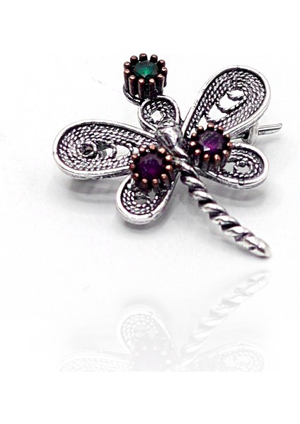 Yusufçuk Tasarım 925 Ayar Gümüş Oksitli Telkari Kadın Broş 201023529