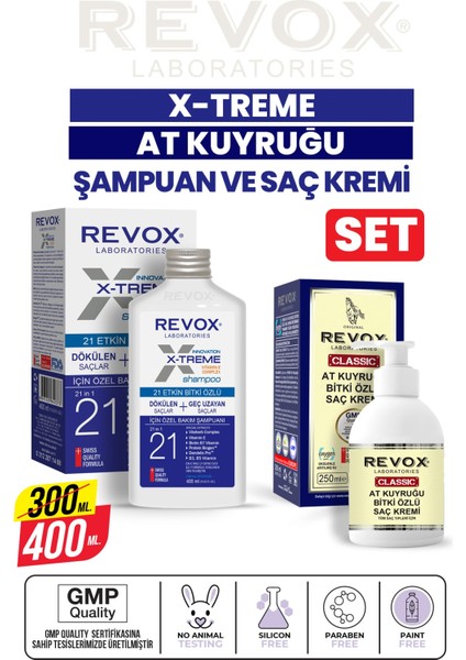 X-Treme Dökülen Ve Geç Uzayan Saçlara Özel Bakım Şampuanı + Revox At Kuyruğu Bitki Özlü Saç Kremi