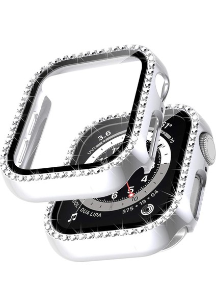 Apple Watch 10/11 Serisi 42mm Ekran Koruyuculu Tek Sıra Kenar Taşlı Sert PC Kasa Koruyucu