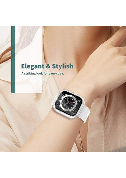 Apple Watch 10/11 Serisi 42mm Ekran Koruyuculu Tek Sıra Kenar Taşlı Sert PC Kasa Koruyucu modelleri