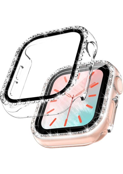 Apple Watch 10/11 Serisi 46mm Ekran Koruyuculu Tek Sıra Kenar Taşlı Sert PC Kasa Koruyucu