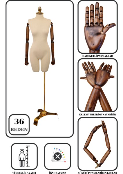36 Beden Gold Ayaklı Pantolon Giyebilen Terzi Mankeni Vitrin Mankeni Prova Mankeni