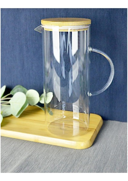 Alisa 1500 ml Bambu Kapaklı Yuvarlak Cam Sürahi 401272