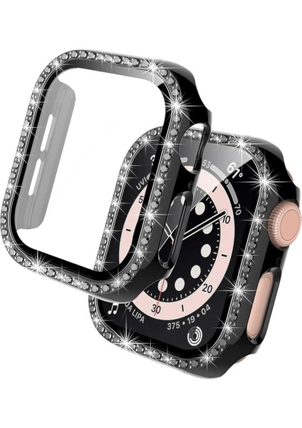 Apple Watch 10/11 Serisi 42mm Ekran Koruyuculu Tek Sıra Kenar Taşlı Sert PC Kasa Koruyucu