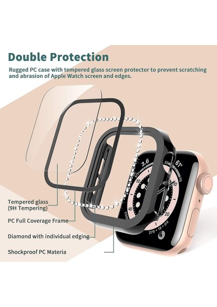 Apple Watch 10/11 Serisi 42mm Ekran Koruyuculu Tek Sıra Kenar Taşlı Sert PC Kasa Koruyucu fiyatları
