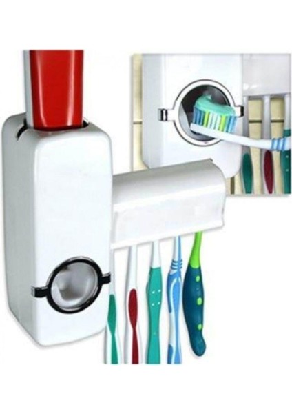 Otomatik Diş Macunu Sıkacağı ve 5\'li Diş Fırçalık Askısı Set