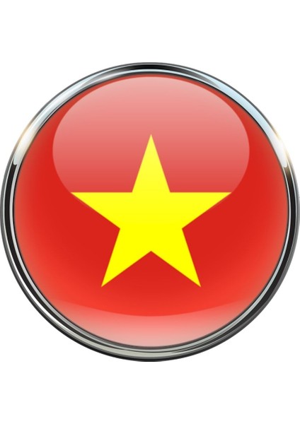 Vietnam Vietnamese Ülke Bayrağı Paslanmaz Çelik Pin 3D Yuvarlak Camlı Rozet