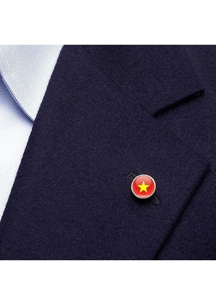 Vietnam Vietnamese Ülke Bayrağı Paslanmaz Çelik Pin 3D Yuvarlak Camlı Rozet