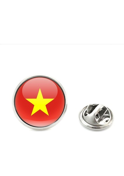 Vietnam Vietnamese Ülke Bayrağı Paslanmaz Çelik Pin 3D Yuvarlak Camlı Rozet