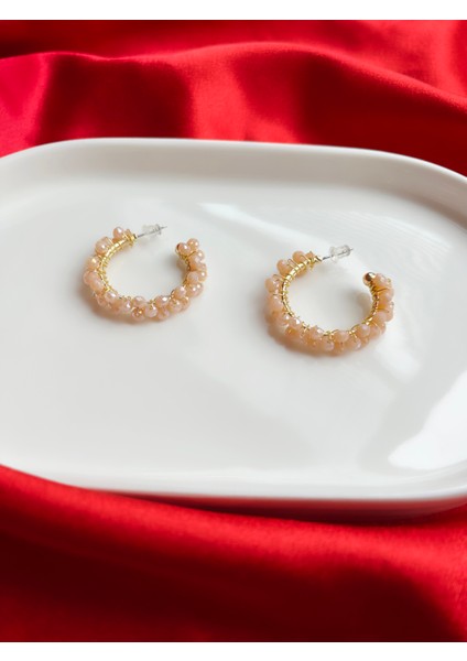 Somon Parlak Taşlı Halka Küpe