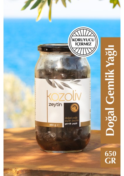 Doğal Gemlik Çeşidi Yağlı Siyah Zeytin 650 gr Cam Kavanoz