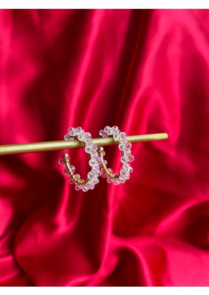 Şeffaf Parlak Taşlı Halka Küpe