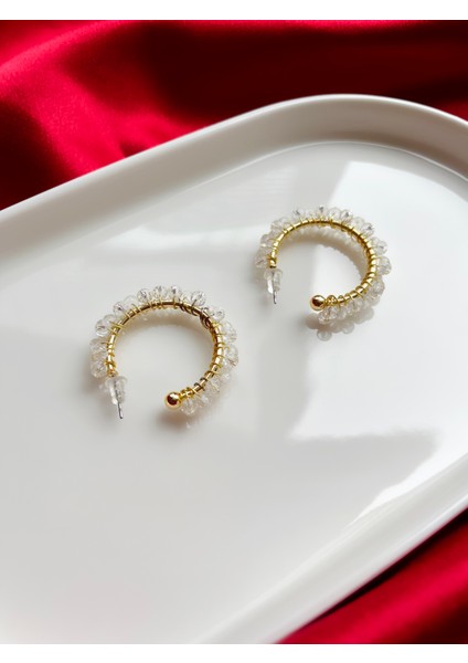 Şeffaf Parlak Taşlı Halka Küpe fiyatları