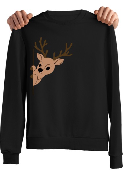 Geyik Noel Christmas Tasarım Baskılı 3 Iplik Geniş Kalıp Sweatshirt