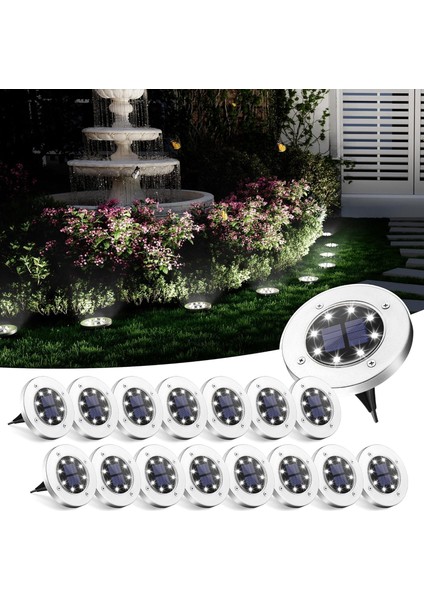 Güneş Enerjili Zemin Işıkları, Açık Hava Su Geçirmez - 16 Adet