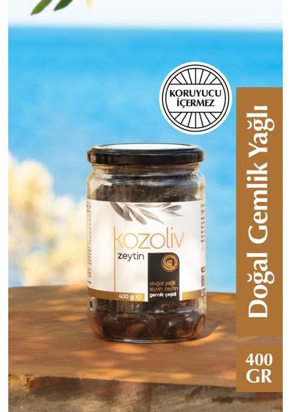 Doğal Gemlik Çeşidi Yağlı Siyah Zeytin 400 gr Cam Kavanoz