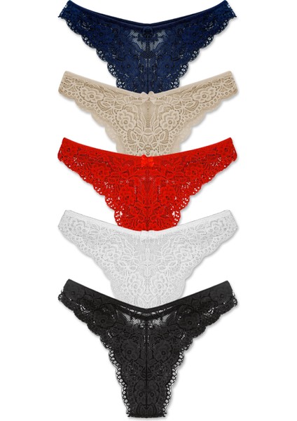 5'li Dantelli Brezilya Kesim Yüksek Bel Kadın Külot