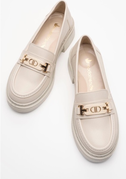Kadın Tokalı Loafer Ayakkabı BEJ CİLT