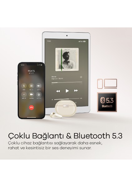 Air4 Pro Bej Aptx Kablosuz Bluetooth 5.3 Hibrit Gürültü Engelleme (ANC) 6 Mikrofonlu Bluetooth Kulaklık (Distribütör Garantili)