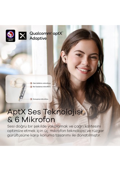 Air4 Pro Bej Aptx Kablosuz Bluetooth 5.3 Hibrit Gürültü Engelleme (ANC) 6 Mikrofonlu Bluetooth Kulaklık (Distribütör Garantili)