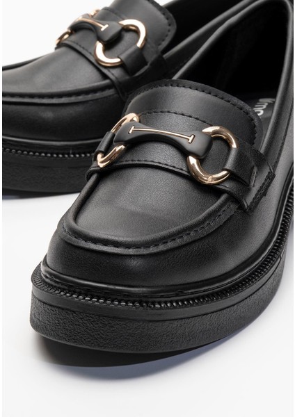 Kadın Tokalı Loafer Ayakkabı SİYAH CİLT modelleri