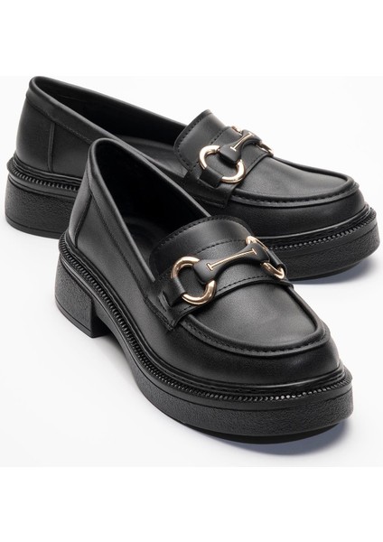 Kadın Tokalı Loafer Ayakkabı SİYAH CİLT