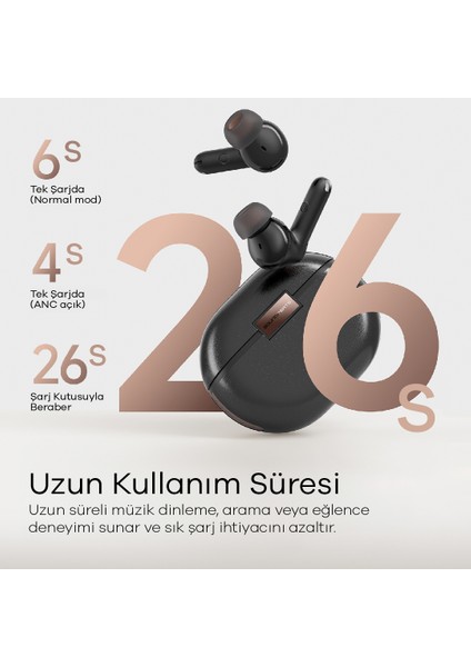 Air4 Pro Siyah Aptx Kablosuz Bluetooth 5.3 Hibrit Gürültü Engelleme (ANC) 6 Mikrofonlu Bluetooth Kulaklık (Distribütör Garantili)